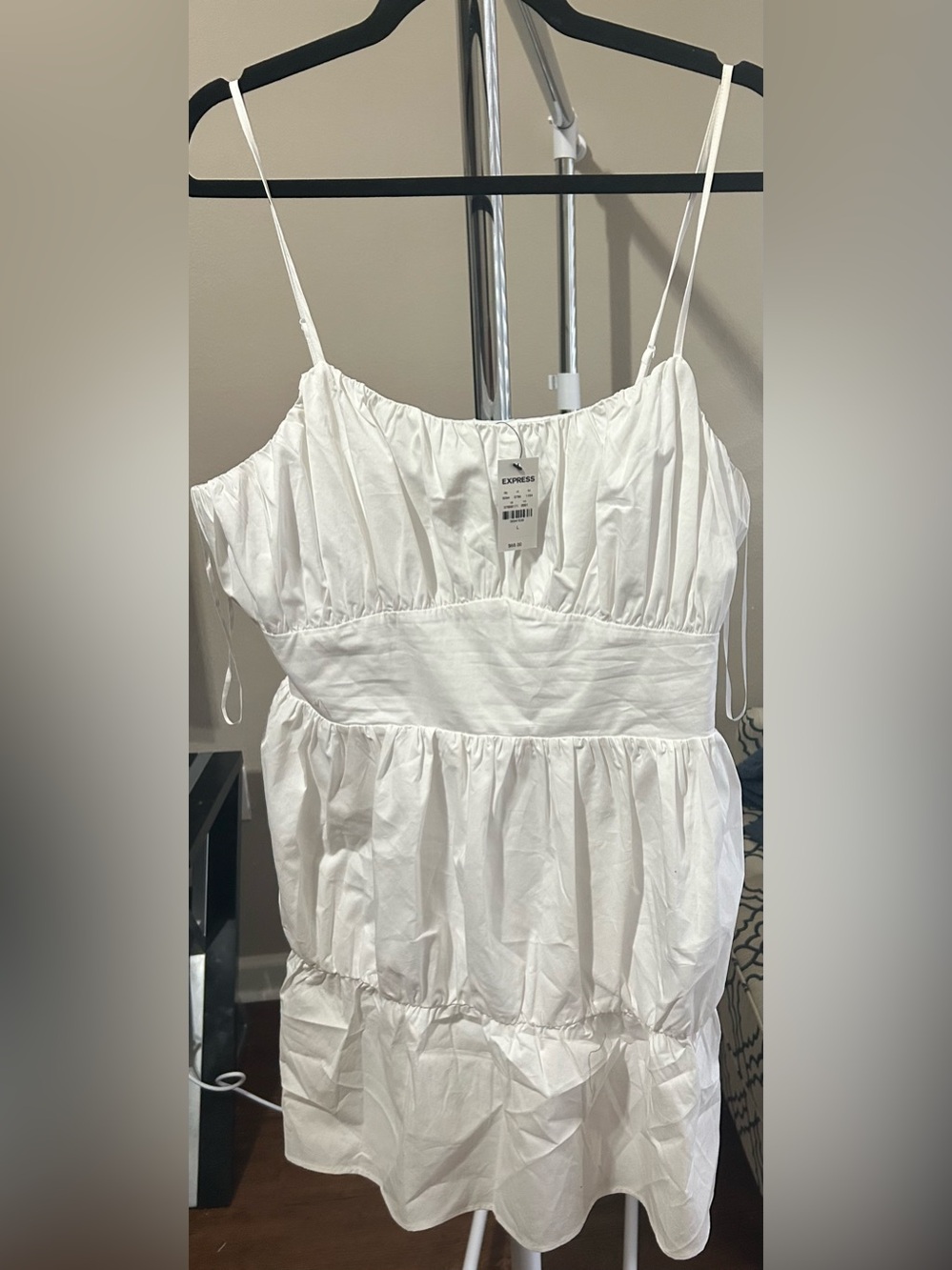Express White Ruched Sundress with Thin Straps
